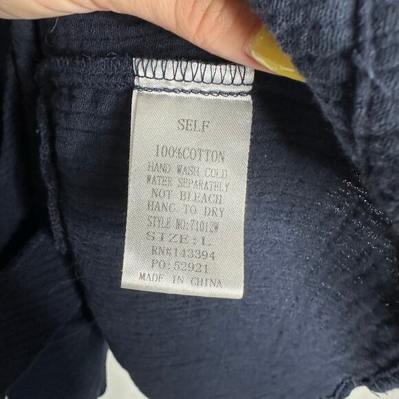 Cotton Bleu Women's Navy Blue‎ 100% Cotton Button Front Textured Dress Size L - Picture 5 of 7